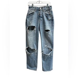 ADAPTATION x BARNEYS NY Light Blue Wash Ripped Straight Leg Jeans - Size 25